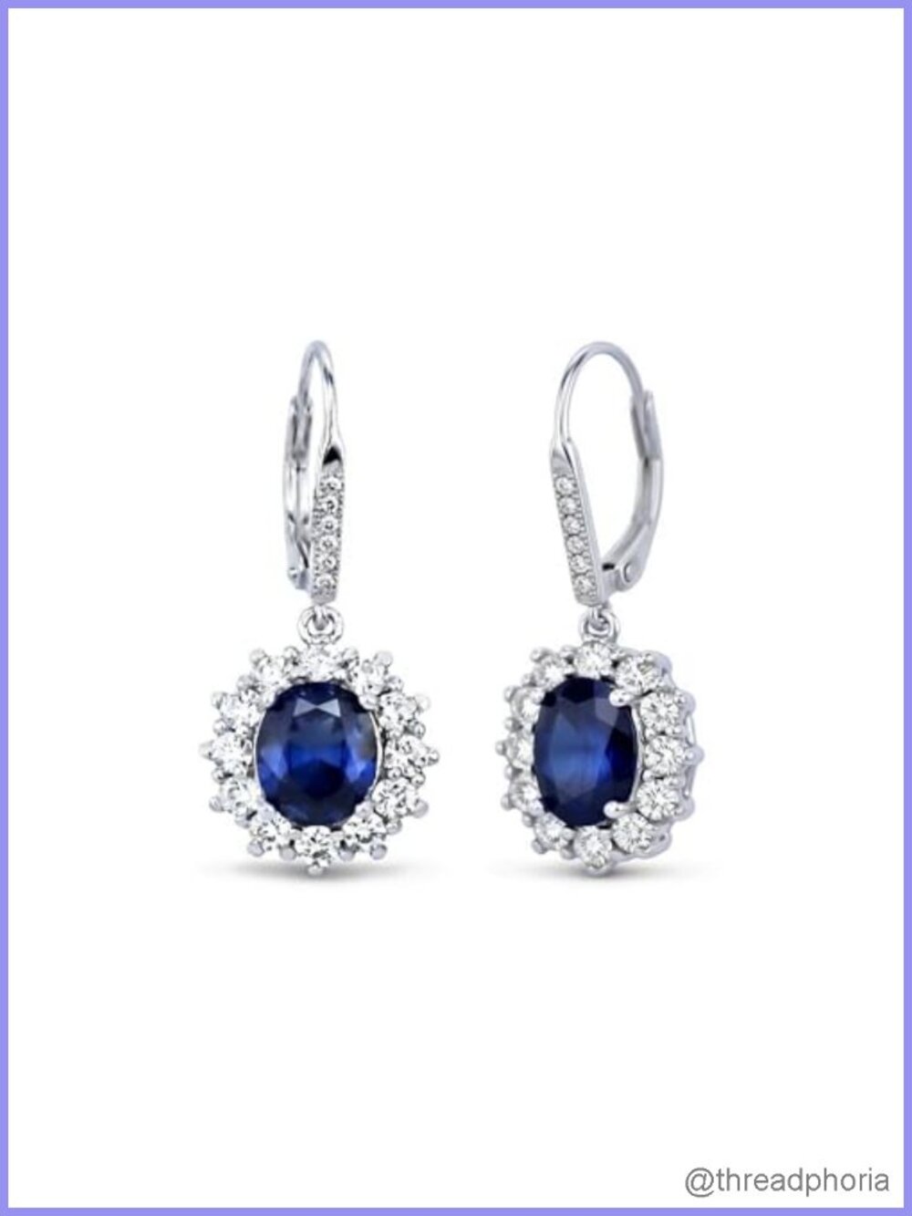 Leverback Halo Sapphire Earrings - Sterling Silver Drop Dangle Jewelry